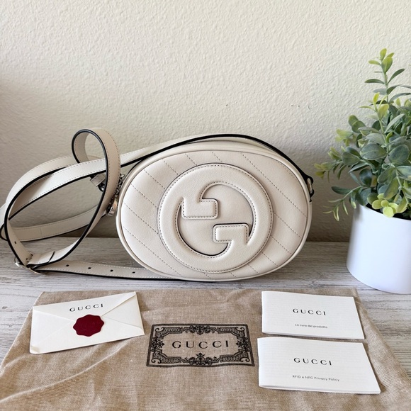 New Gucci Blondie White Leather Crossbody Shoulder Bag, Oval - Picture 1 of 16